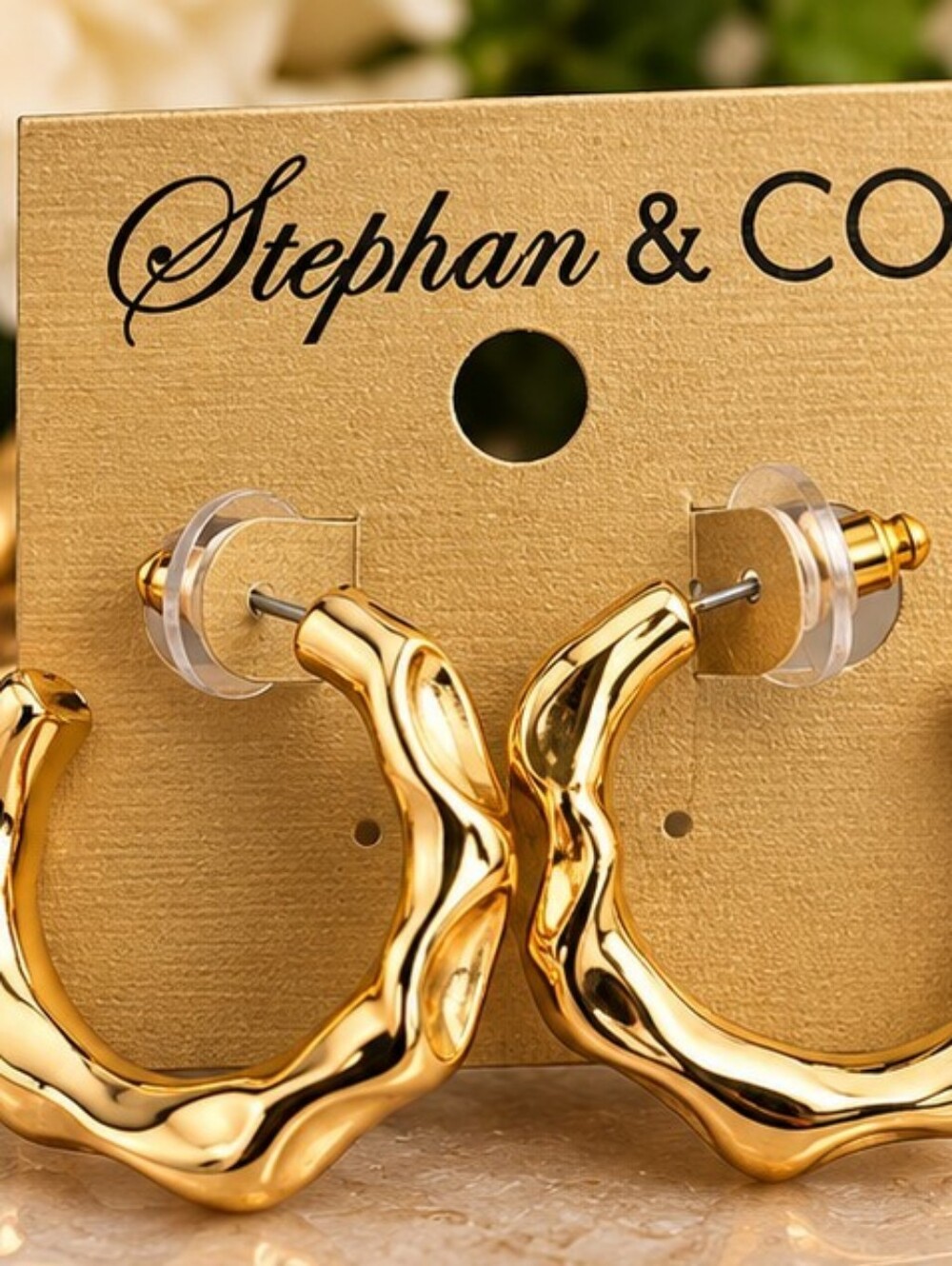 Stephan & Co Gold Tone Sculptural Hoop Earrings Chunky Statement NOS, NWT